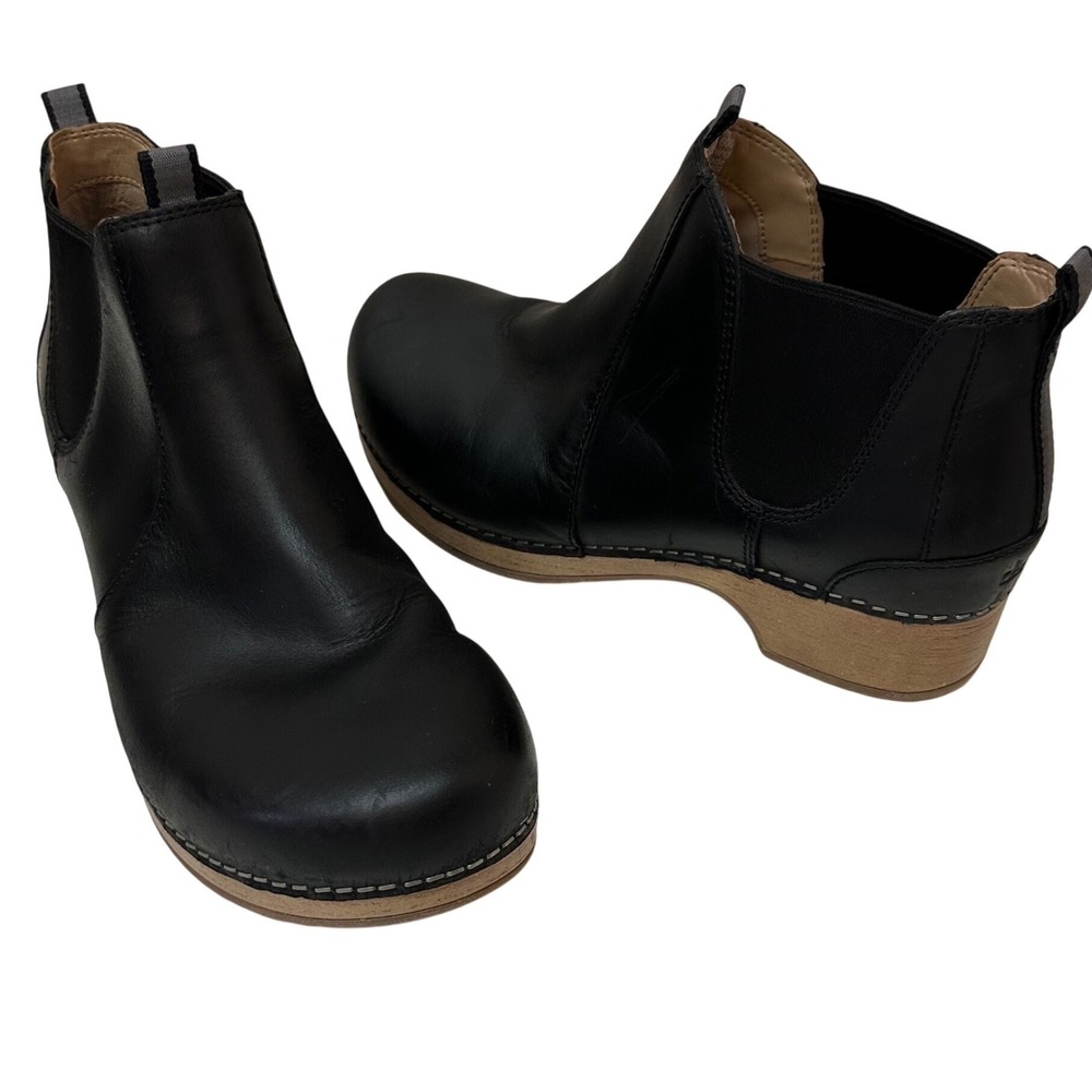 Dansko Becka Black Leather Chelsea Booties Block Heel Ankle Boots 9433020200 39